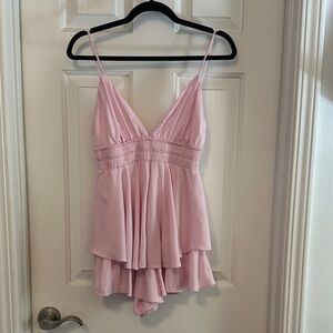 Victoria + Sophia dusty pink small ruffle romper dress